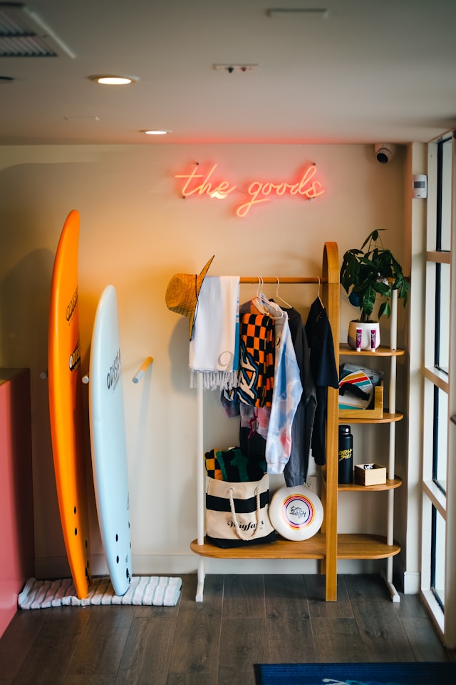 Storage unit for surf retail store