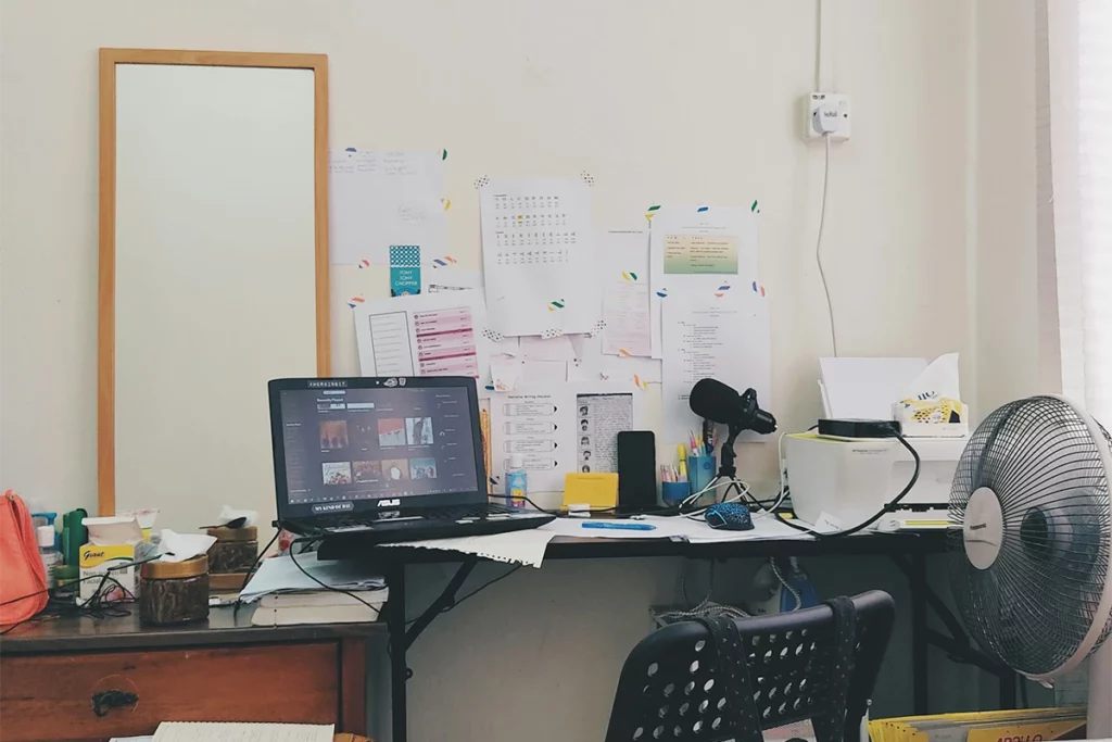 Cluttered office with a messy desk