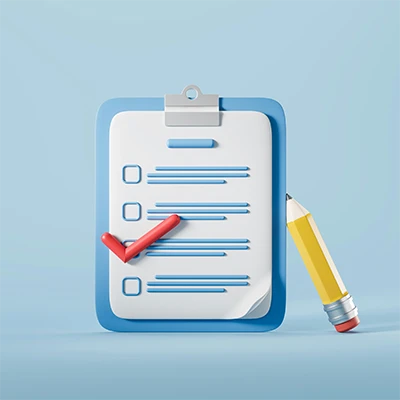 Isometric 3D illustration of a checklist with a pencil