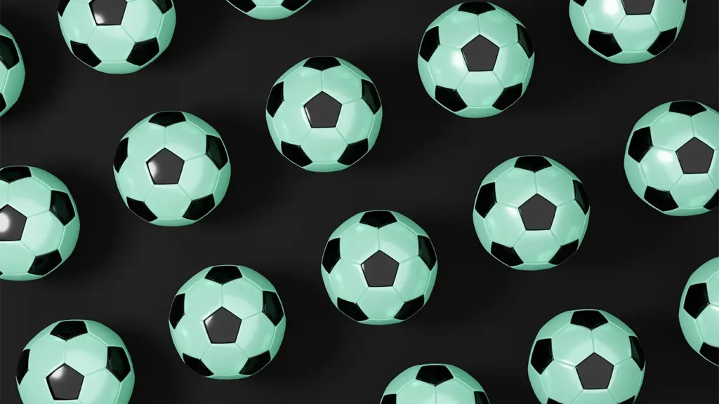 background of light green footballs against a black background