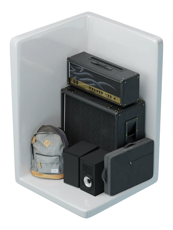 North Store's 1 metre locker unit with amps and sound equipment